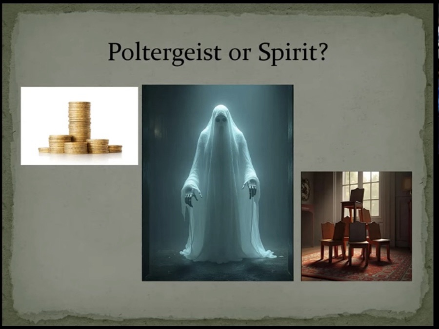 Caroline McKendrick-Gibson gives ASSAP a talk on “Signs of a Poltergeist”, Poltergeists V’s Hauntings. 20th June 2025